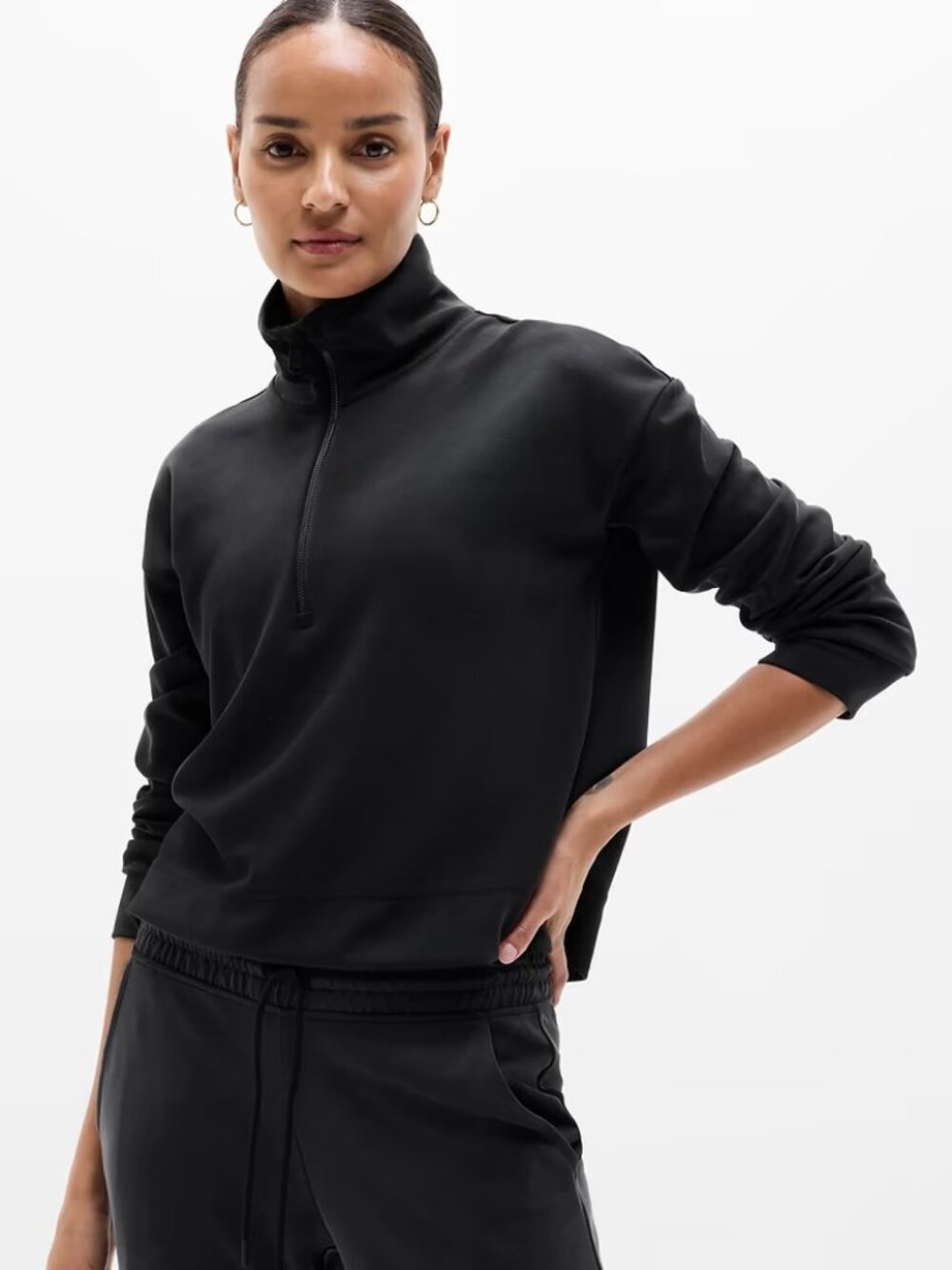 New Athleta XS Seasoft 1/4 Quarter Zip Sweatshirt Black X-Small Regular
